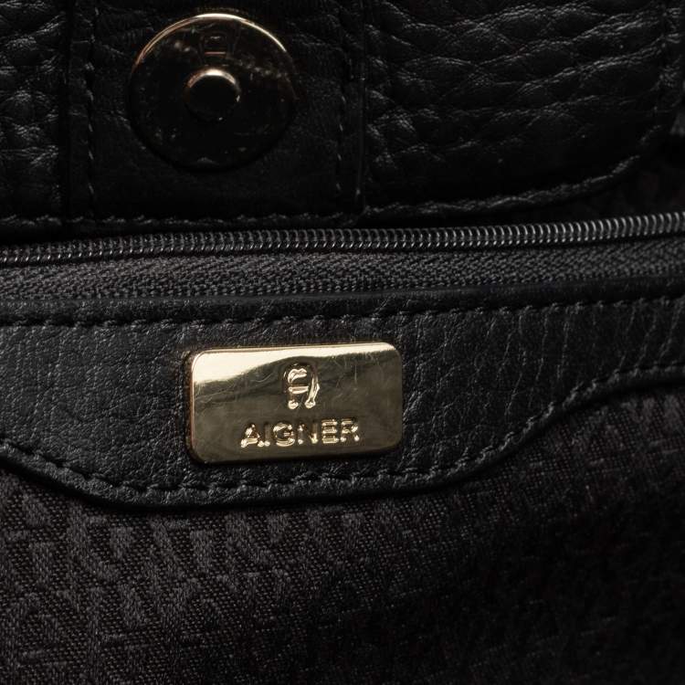 Pre Owned Aigner Black Signature Coated Canvas And Leather Tote