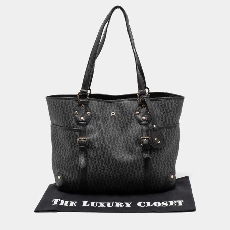 Pre Owned Aigner Black Signature Coated Canvas And Leather Tote