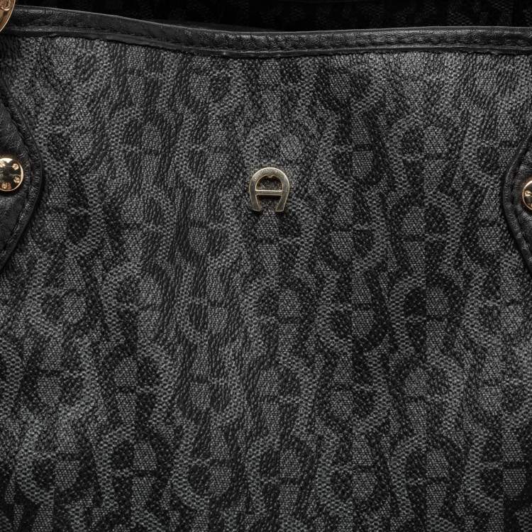 Pre Owned Aigner Black Signature Coated Canvas And Leather Tote