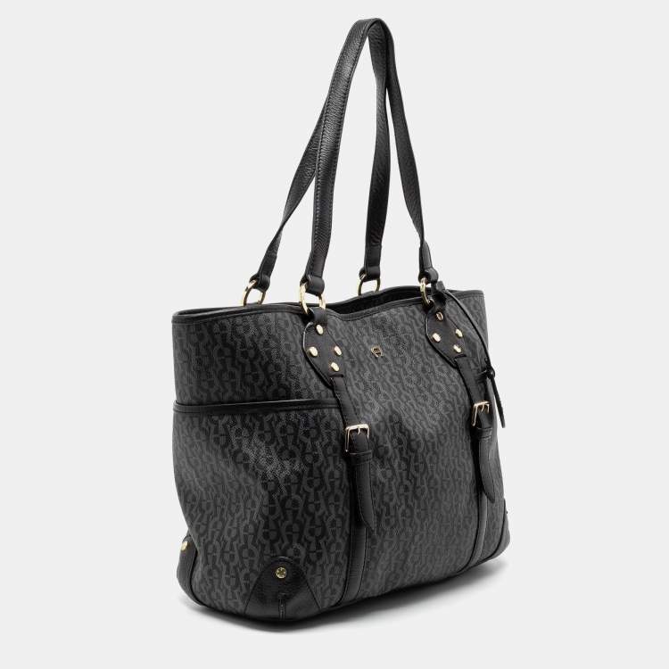 Pre Owned Aigner Black Signature Coated Canvas And Leather Tote
