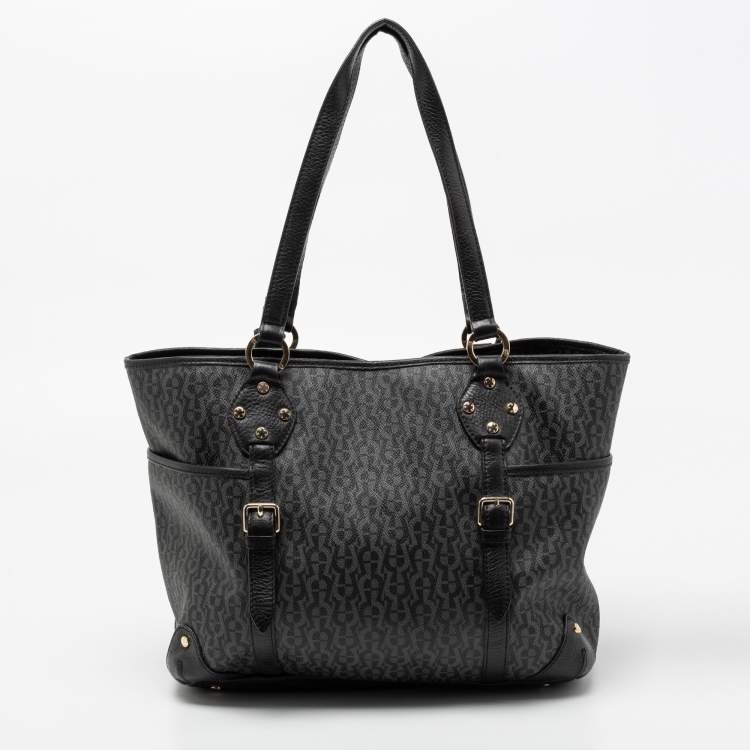 Pre Owned Aigner Black Signature Coated Canvas And Leather Tote