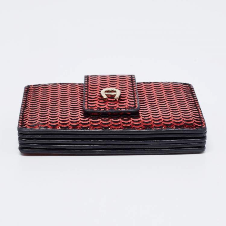 Pre Owned Aigner Red Embossed Leather Compact Wallet