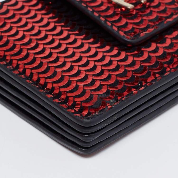 Pre Owned Aigner Red Embossed Leather Compact Wallet
