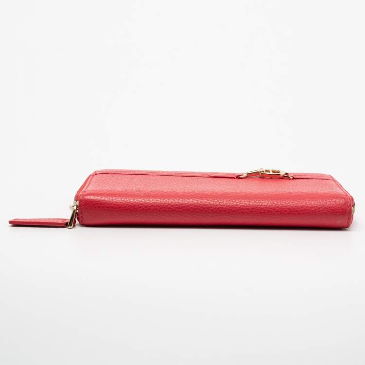 Pre Owned Aigner Red Leather Zip Around Wallet