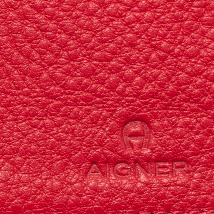 Pre Owned Aigner Red Leather Zip Around Wallet