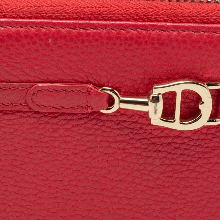 Pre Owned Aigner Red Leather Zip Around Wallet