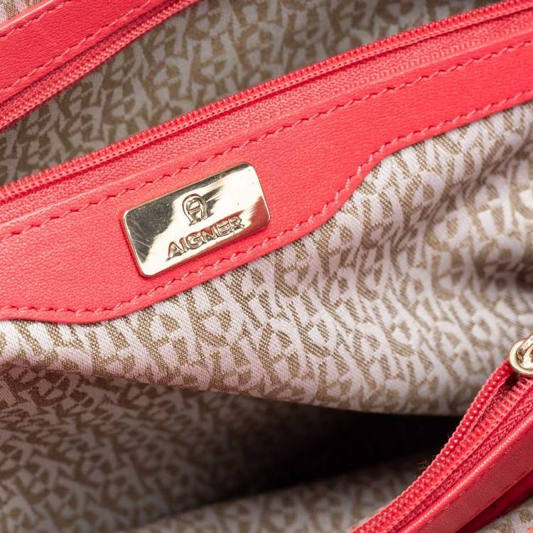 Pre Owned Aigner Rose Red Leather Bow Tote