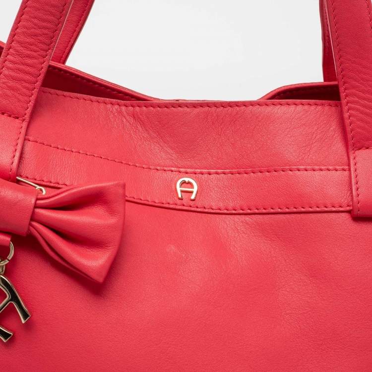 Pre Owned Aigner Rose Red Leather Bow Tote
