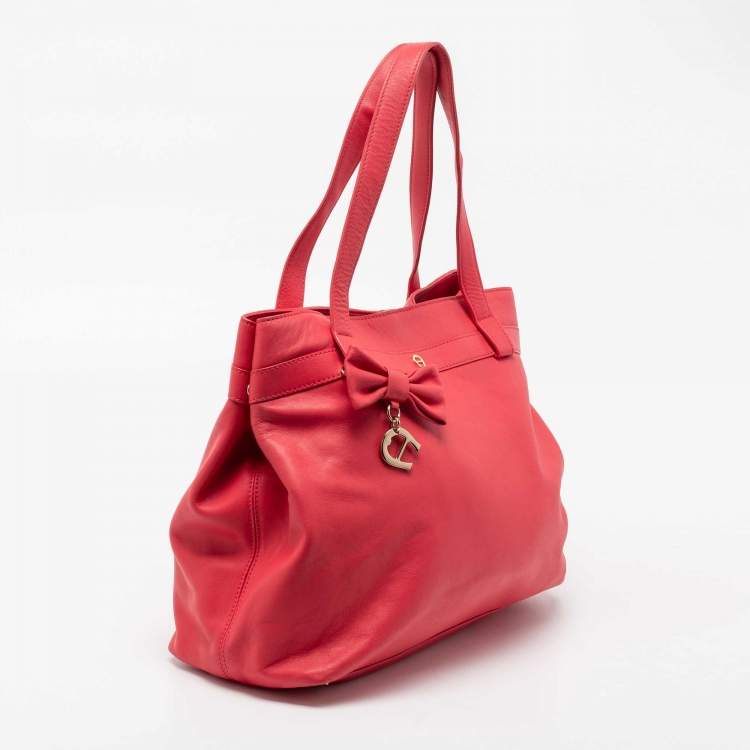 Pre Owned Aigner Rose Red Leather Bow Tote