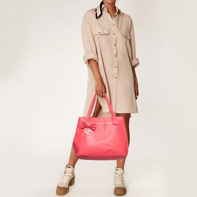 Pre Owned Aigner Rose Red Leather Bow Tote
