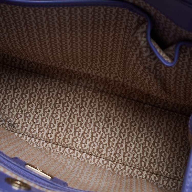 Pre Owned Aigner Purple Croc Embossed Leather Cavallina Tote