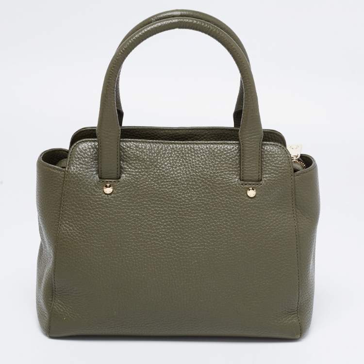Pre Owned Aigner Green Leather Zip Satchel