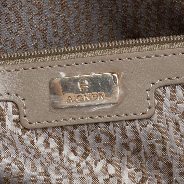 Pre Owned Aigner Beige Python Embossed Leather Cavallina Tote