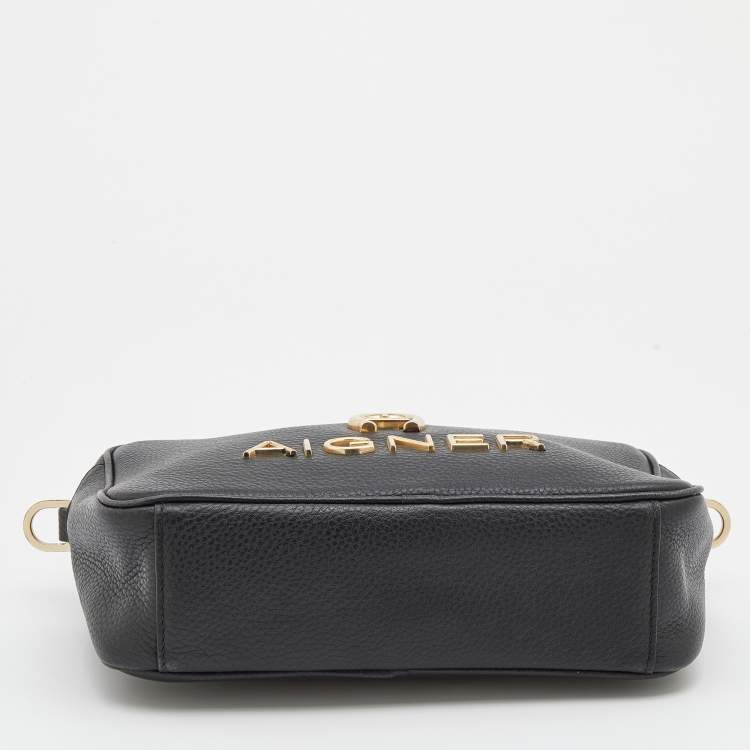 Pre Owned Aigner Black Leather Bombe A Camera Crossbody Bag
