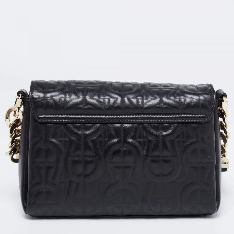 مملوكة مسبقًا Aigner Black Logo Embossed Leather Flap Crossbody Bag