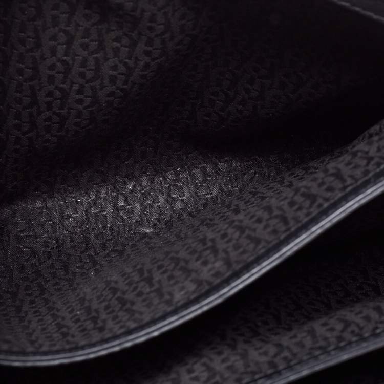 مملوكة مسبقًا Aigner Black Logo Embossed Leather Flap Crossbody Bag