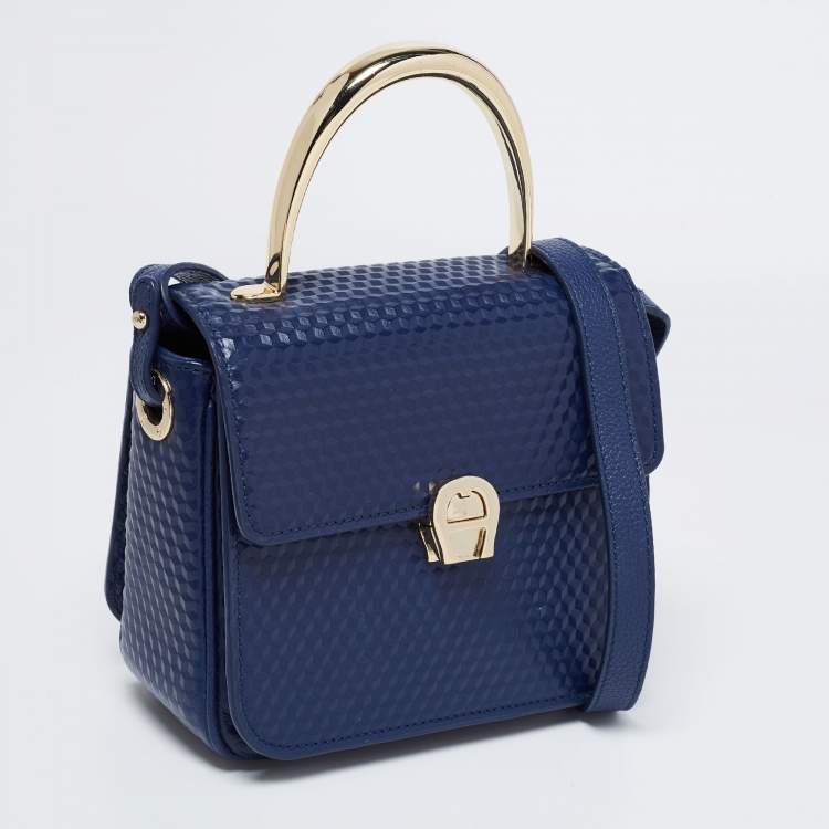 Pre Owned Aigner Blue Leather Genoveva Top Handle Bag