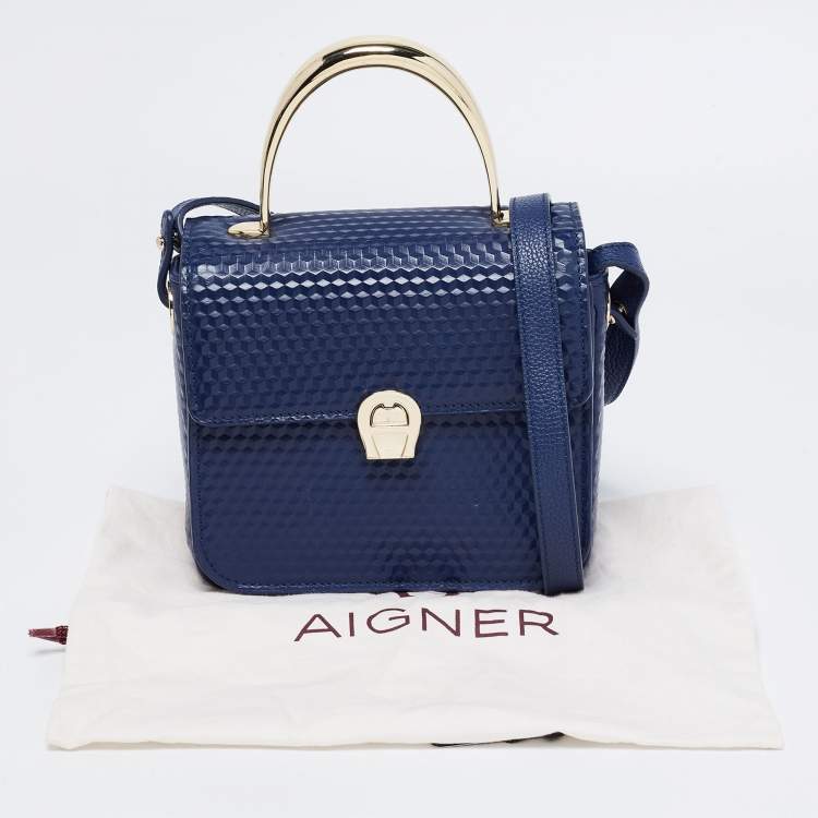 Pre Owned Aigner Blue Leather Genoveva Top Handle Bag
