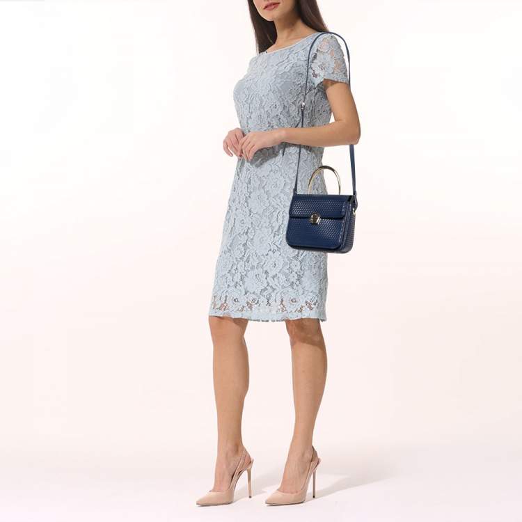 Pre Owned Aigner Blue Leather Genoveva Top Handle Bag