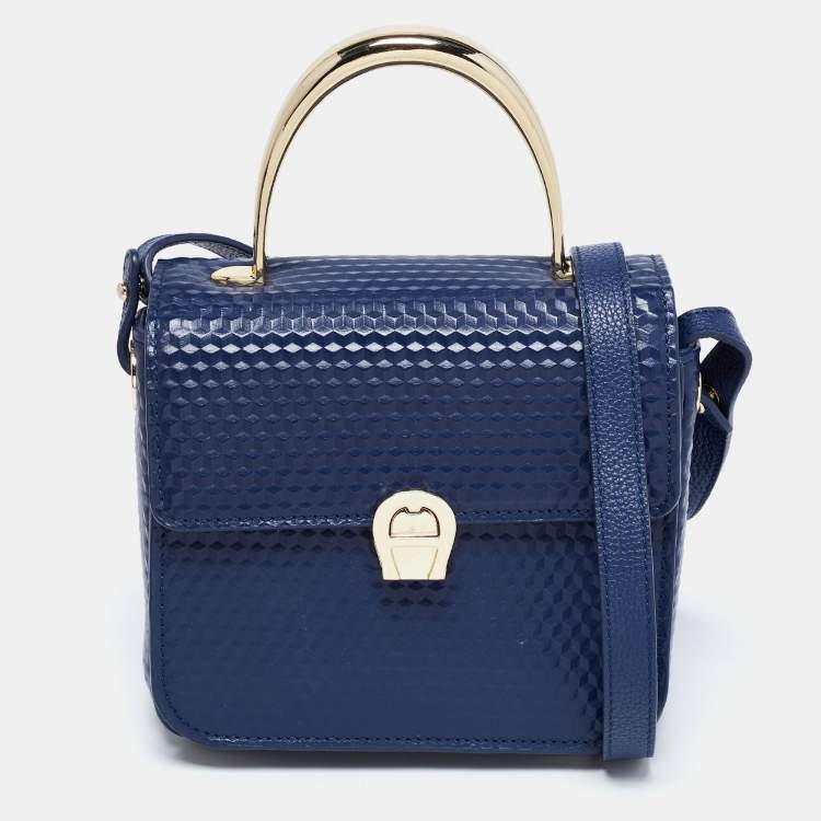 Pre Owned Aigner Blue Leather Genoveva Top Handle Bag