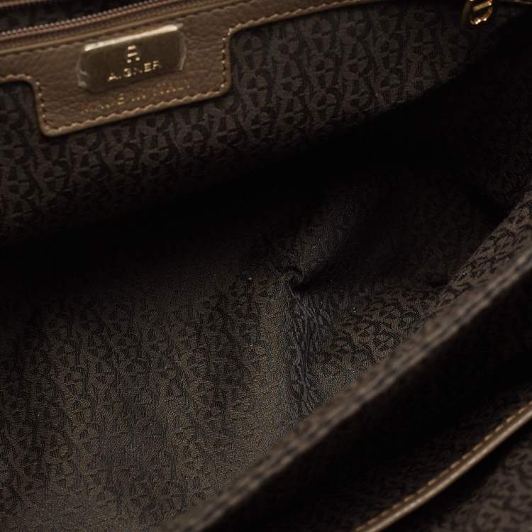 Pre Owned Aigner Brown Leather Flap Shoulder Bag