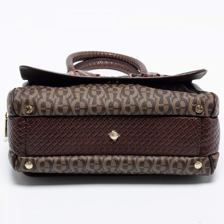 Pre Owned Aigner Brown Signature Coated Canvas and Leather Tassel Satchel