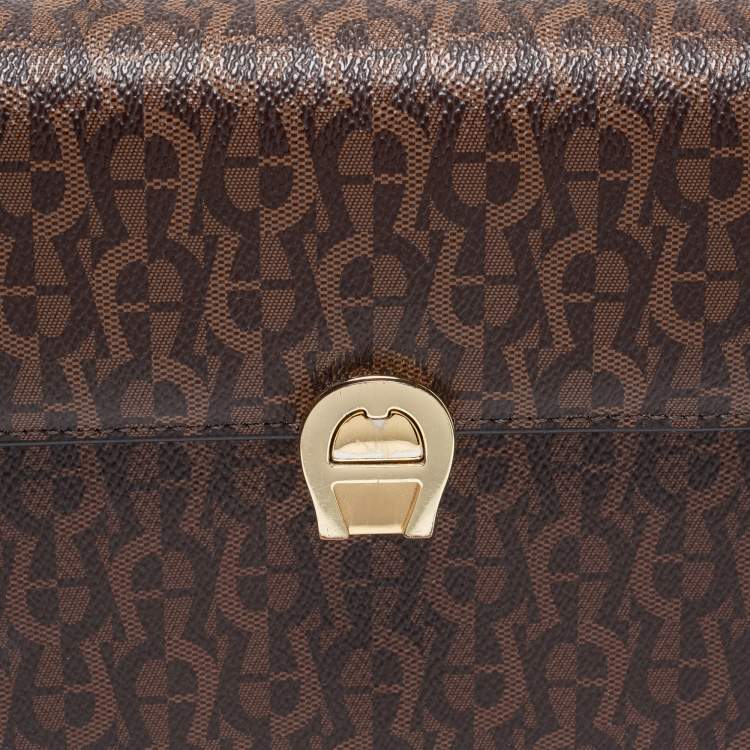 Pre Owned Aigner Brown Signature Coated Canvas Genoveva Top Handle Bag