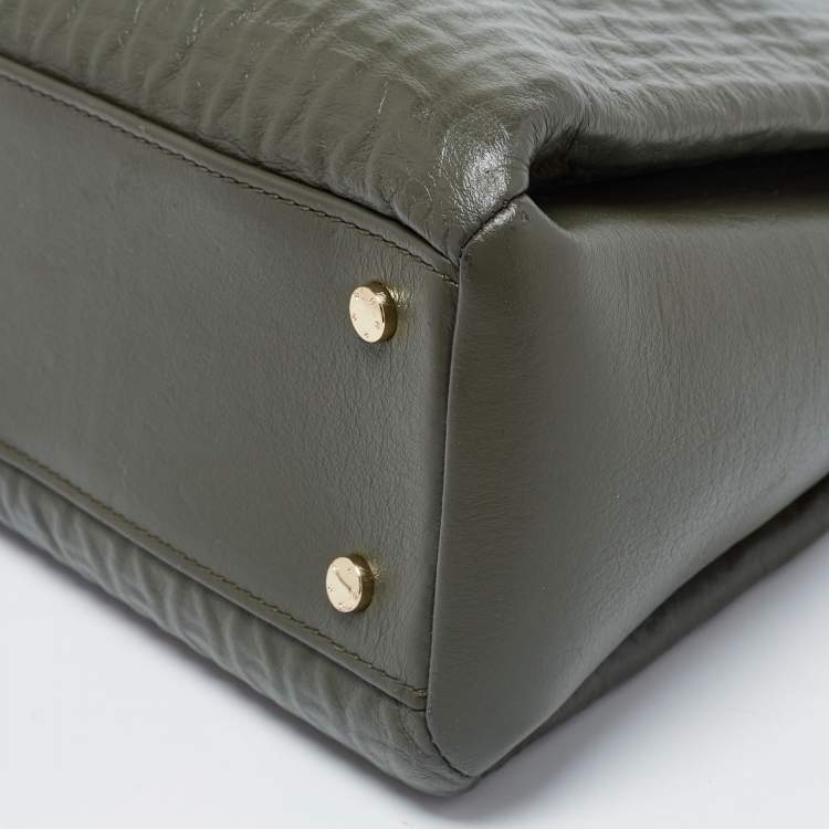 Pre Owned Aigner Olive Green Logo Embossed Leather Olivia Tote
