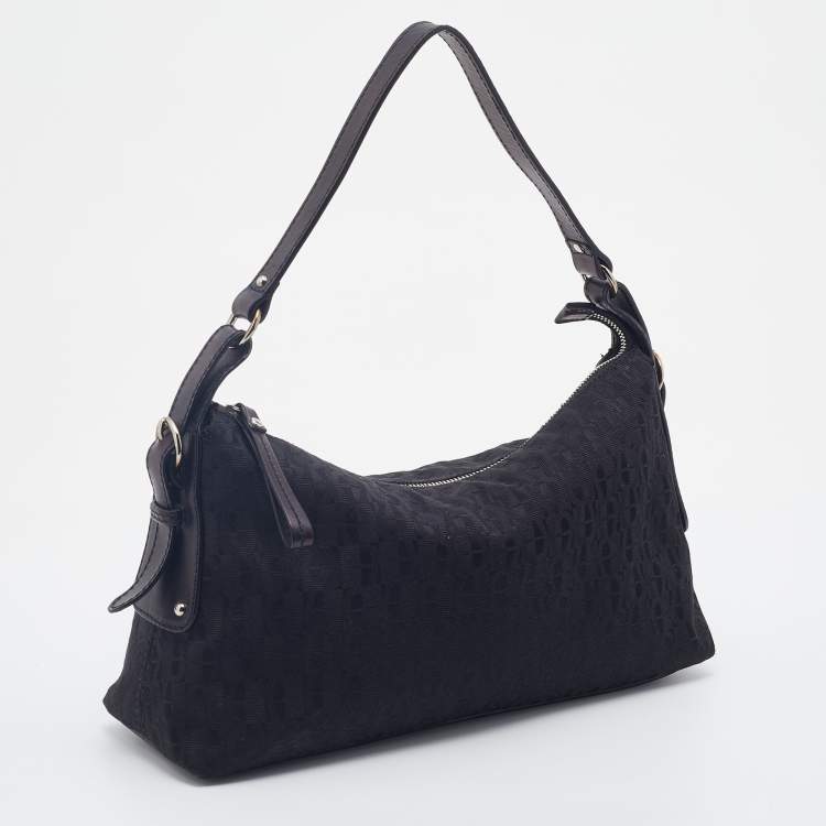 Pre Owned Aigner Black Signature Canvas And Leather Shoulder Bag