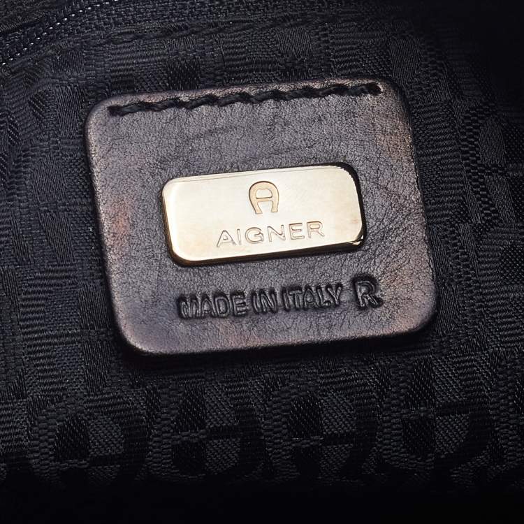 Pre Owned Aigner Black Signature Canvas And Leather Shoulder Bag