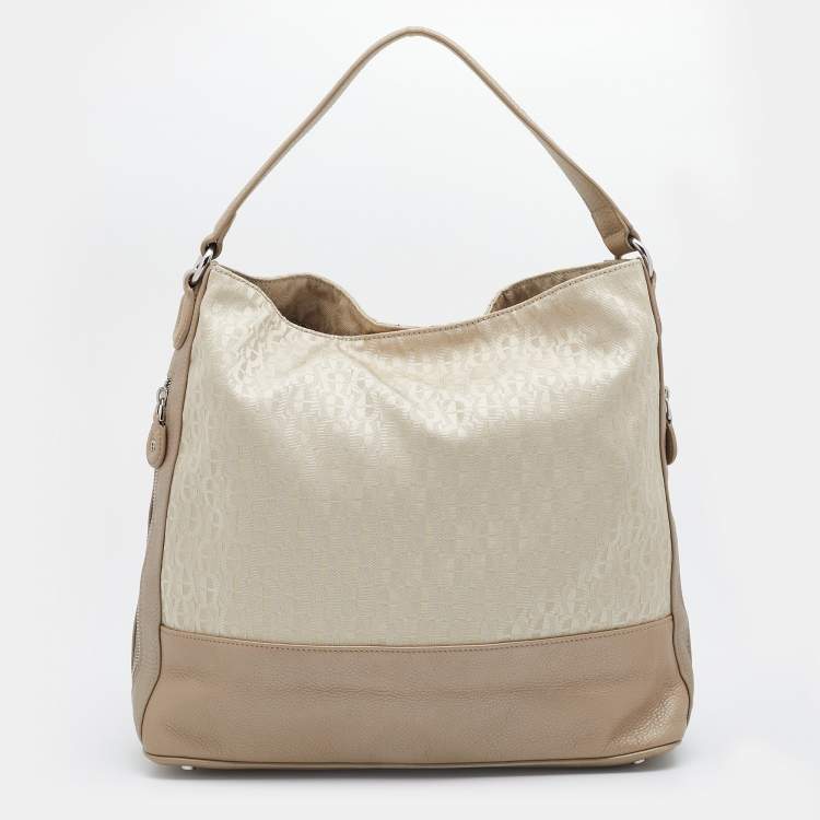 Pre Owned Aigner Metallic Beige Canvas and Leather Shoulder Bag