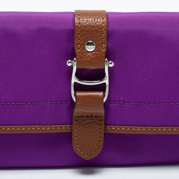 Pre Owned Aigner Purple/Brown Nylon and Leather Flap Continental Wallet