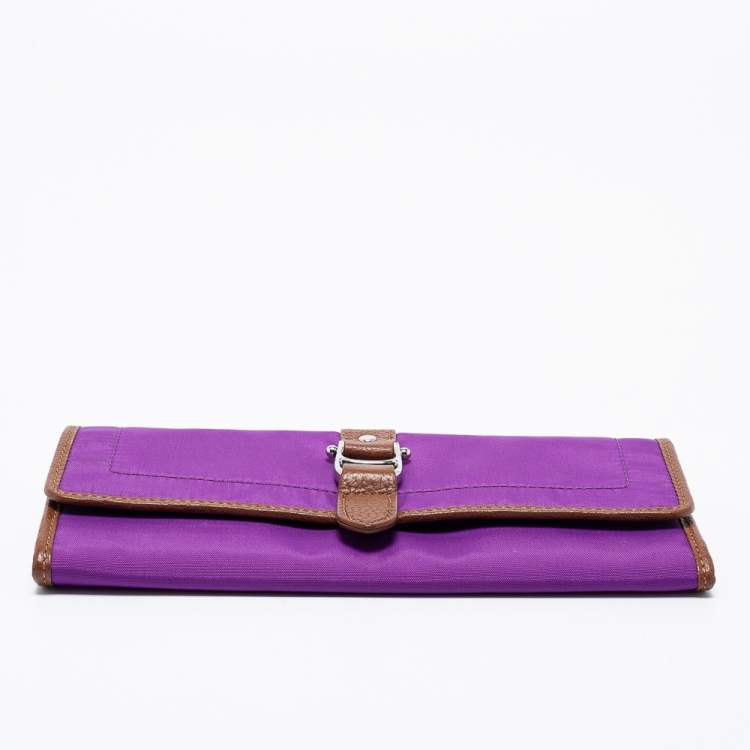 Pre Owned Aigner Purple/Brown Nylon and Leather Flap Continental Wallet