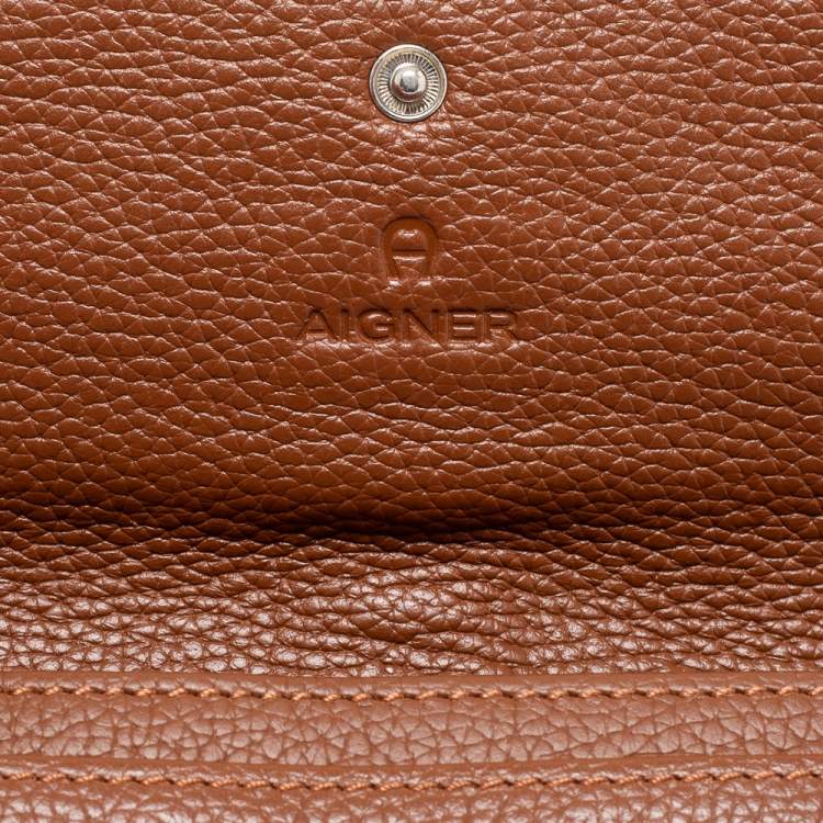Pre Owned Aigner Purple/Brown Nylon and Leather Flap Continental Wallet