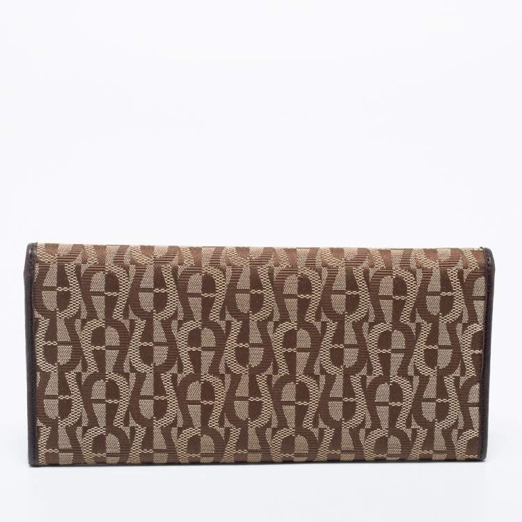 Pre Owned Aigner Beige/Brown Signature Canvas and Leather Flap Continental Wallet