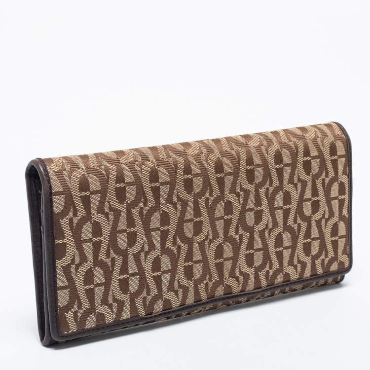 Pre Owned Aigner Beige/Brown Signature Canvas and Leather Flap Continental Wallet