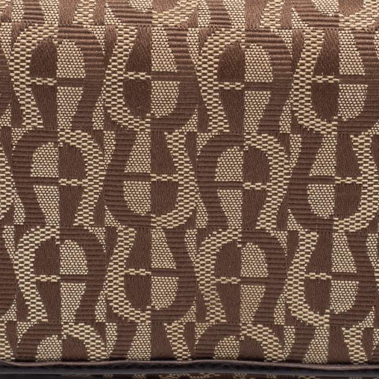 Pre Owned Aigner Beige/Brown Signature Canvas and Leather Flap Continental Wallet