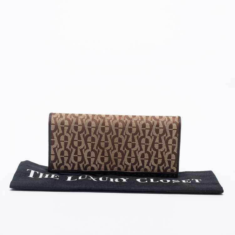 Pre Owned Aigner Beige/Brown Signature Canvas and Leather Flap Continental Wallet