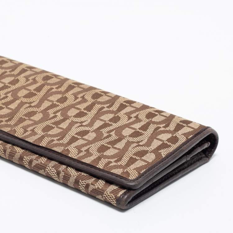 Pre Owned Aigner Beige/Brown Signature Canvas and Leather Flap Continental Wallet