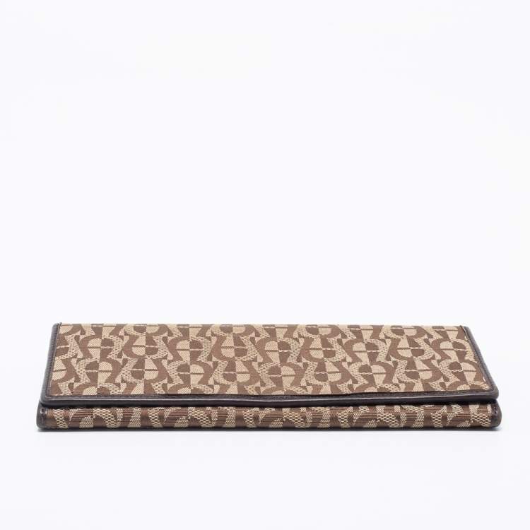 Pre Owned Aigner Beige/Brown Signature Canvas and Leather Flap Continental Wallet
