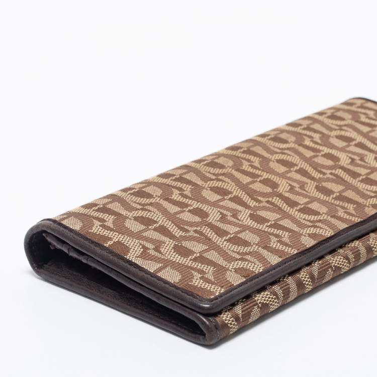 Pre Owned Aigner Beige/Brown Signature Canvas and Leather Flap Continental Wallet