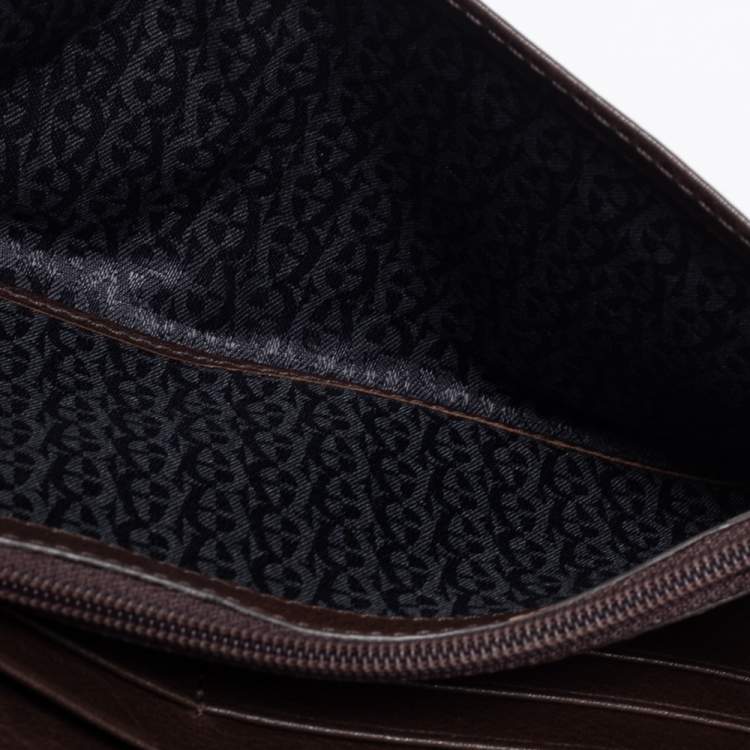 Pre Owned Aigner Beige/Brown Signature Canvas and Leather Flap Continental Wallet