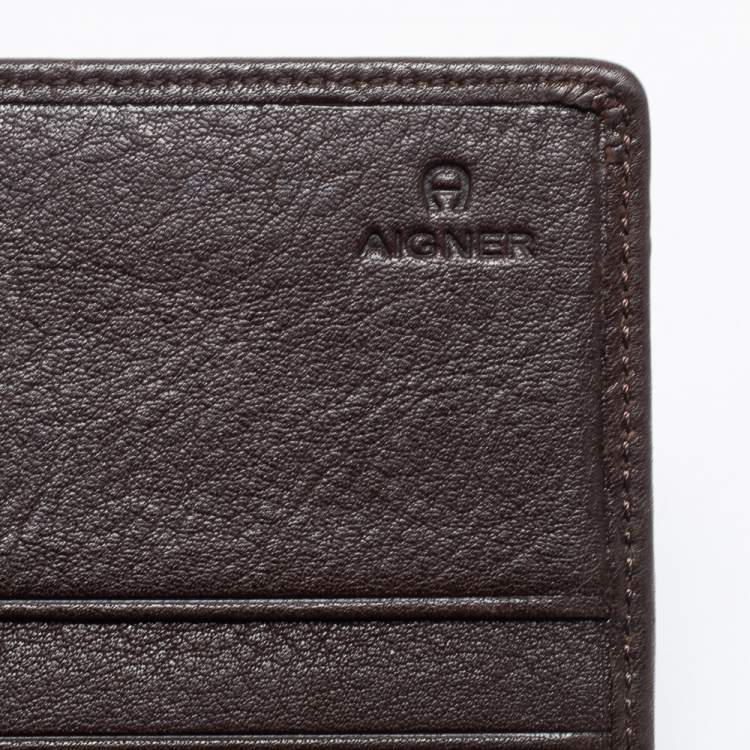 Pre Owned Aigner Beige/Brown Signature Canvas and Leather Flap Continental Wallet
