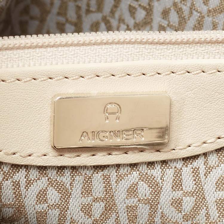 Pre Owned Aigner Beige Leather Cavallina Tote