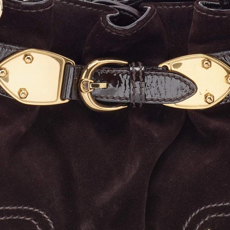 Pre Owned Aigner Brown Suede and Patent Leather Buckle Satchel