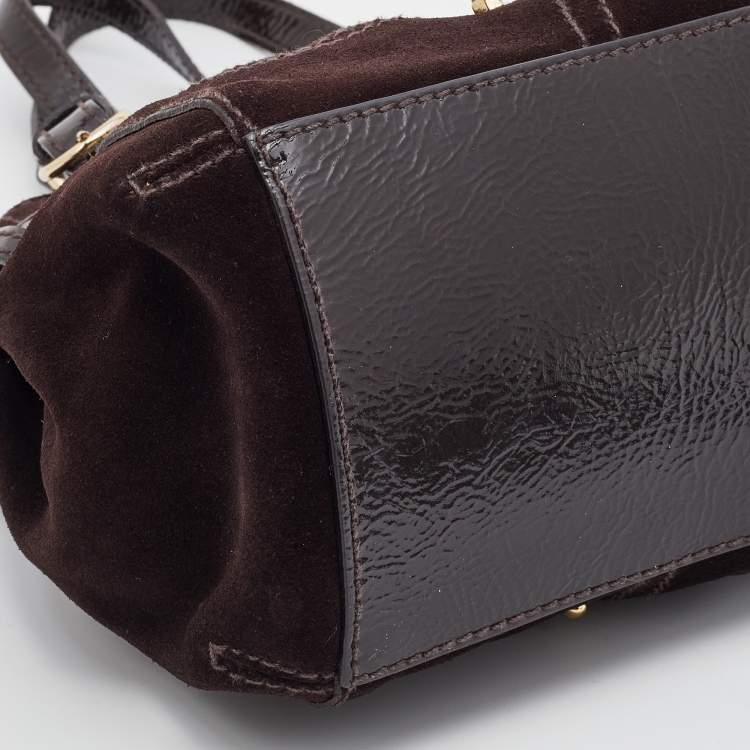 Pre Owned Aigner Brown Suede and Patent Leather Buckle Satchel