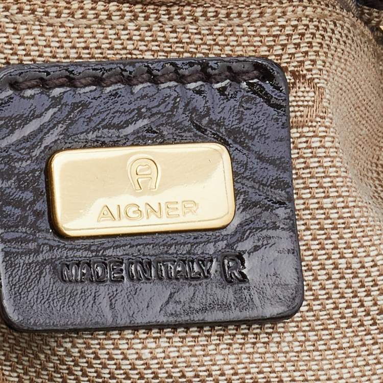 Pre Owned Aigner Brown Suede and Patent Leather Buckle Satchel