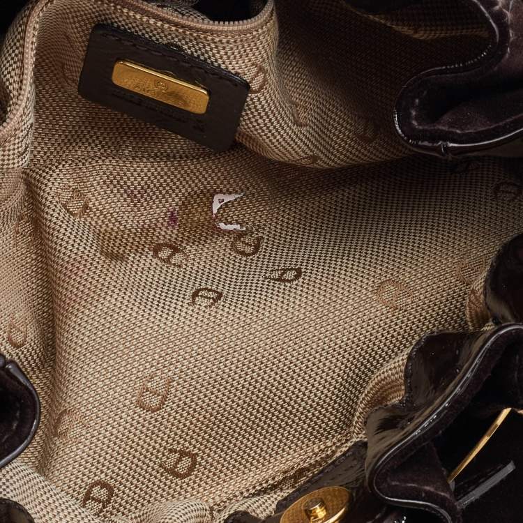 Pre Owned Aigner Brown Suede and Patent Leather Buckle Satchel