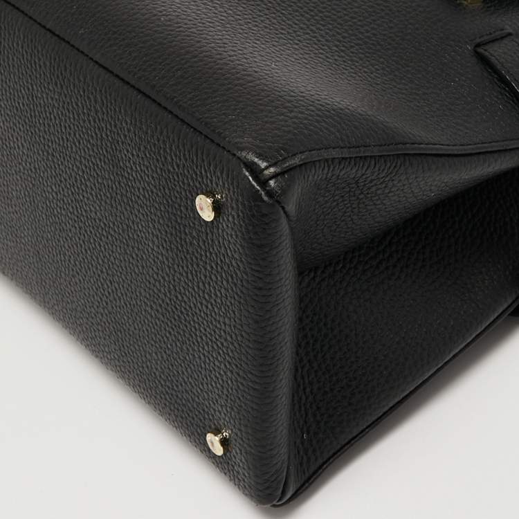 Pre Owned Aigner Black Leather Zip Satchel