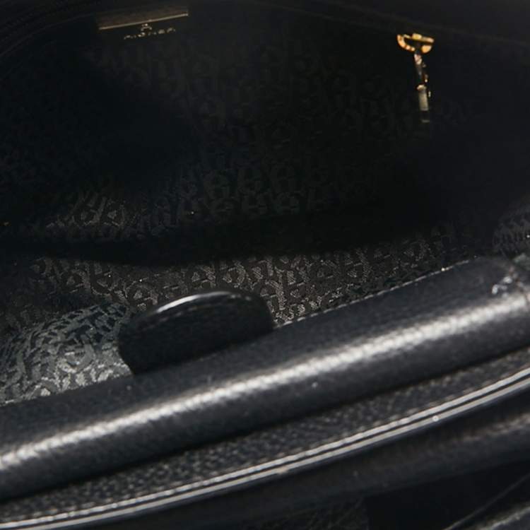 Pre Owned Aigner Black Leather Zip Satchel